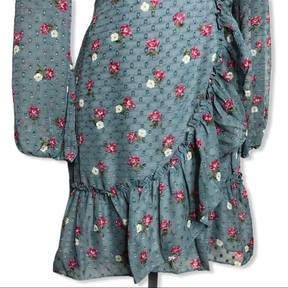 Wayf Eloise Long Sleeve Blue Mini Wrap Dress NWT - Picture 8 of 15